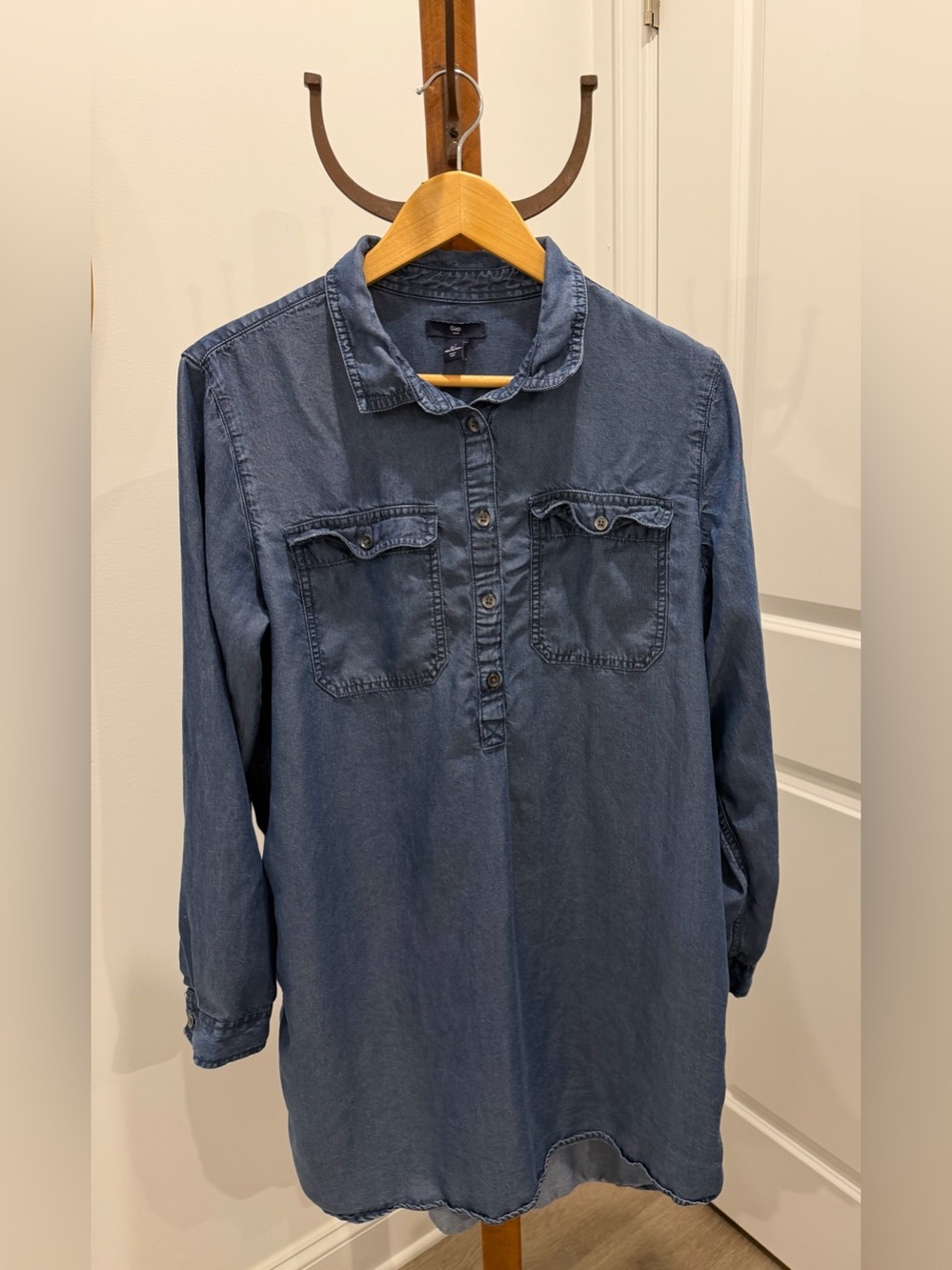 GAP Tencil Chambray Denim Button Down Shirt Shift Dress Dark Wash Size Large
